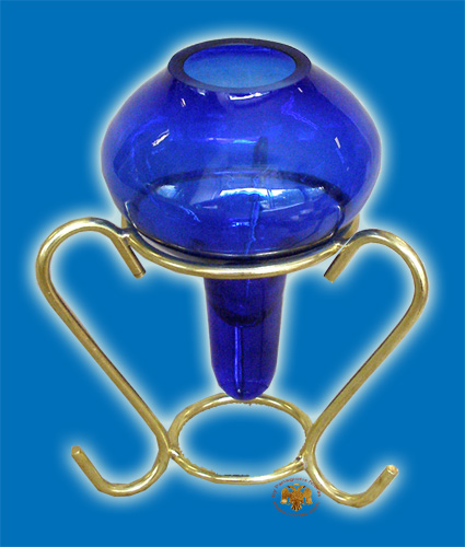 Louserna Orthodox Glass Votive Cup and Standing Poll in Blue Colour with Metal Standing Base
